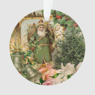 Ornamento Colagem de Natal do Papai Noel Verde do Velho Mund