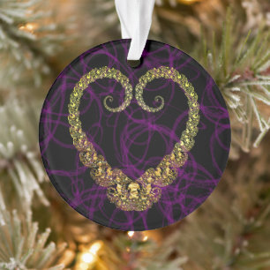 Ornamento Colar com coração fractal dourado banhado a ouro