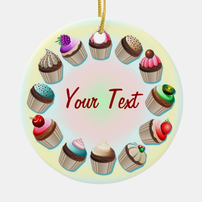 Ornamento colorido do círculo dos cupcakes (Frente)