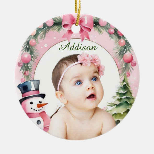 Ornamento com Moldura Snowflake - Personalizado (Frente)