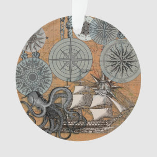 Ornamento Compass Rosa Vintage Navio Octopus Náutico