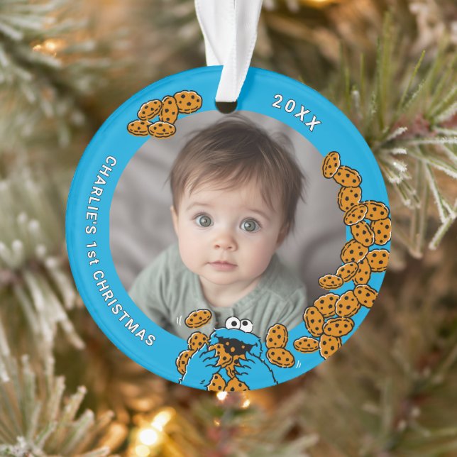 Ornamento Cookie Monster Baby's 1st Christmas Photo Ornament (Árvore)