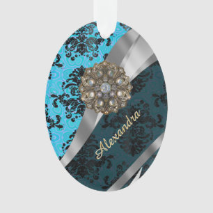 Ornamento Cor damasco azul bonito personalizada