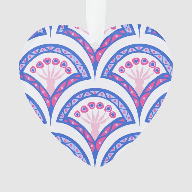 Ornamento cor damasco floral azul (Frente)