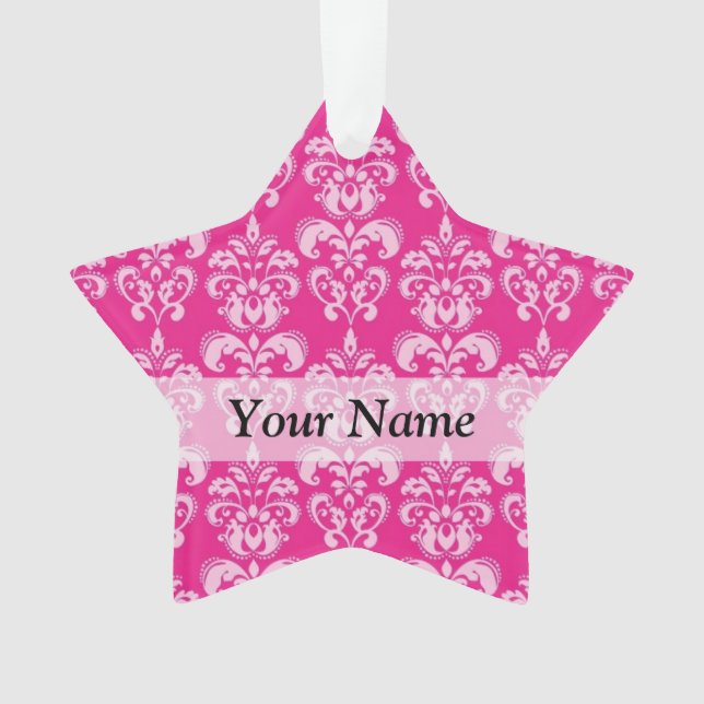 Ornamento Cor damasco rosa quente (Frente)