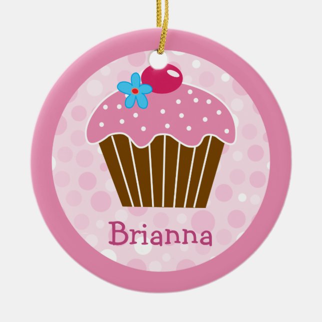 Ornamento cor-de-rosa doce do cupcake (Frente)