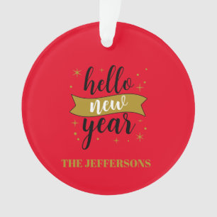 Ornamento Cor Dourada Feliz Ano Novo Natal Alegre