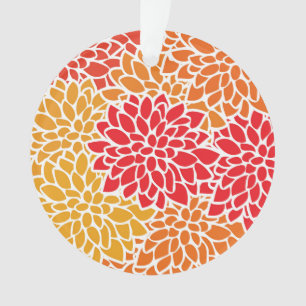 Ornamento Cor Vermelha Laranja Vintage 60s Flor