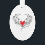 Ornamento Coração Anjo Vermelho com asas<br><div class="desc">Coração vermelho pintado artificialmente com cinza de asas de anjo,  decorado com contorno liso preto.</div>