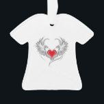 Ornamento Coração Anjo Vermelho com asas<br><div class="desc">Coração vermelho pintado artificialmente com cinza de asas de anjo,  decorado com contorno liso preto.</div>