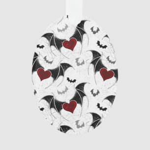 Ornamento Coração de Halloween com asas de morcego preto