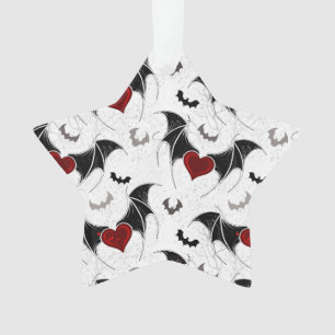 Ornamento Coração de Halloween com asas de morcegos pretos