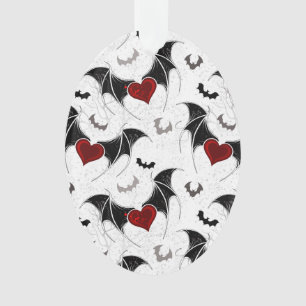 Ornamento Coração de Halloween com asas de morcegos pretos