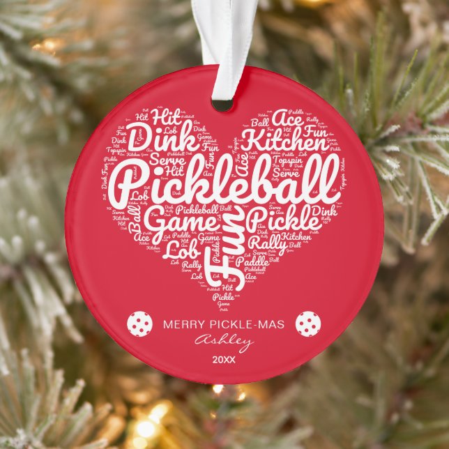 Ornamento Coração de Natal Personalizado Pickleball (Árvore)
