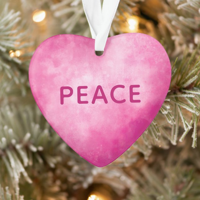Ornamento Coração Rosa com PAZ (Árvore)