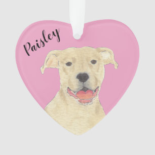 Ornamento Coração Rosa Personalizado Fawn Tan Pitbull Staffy