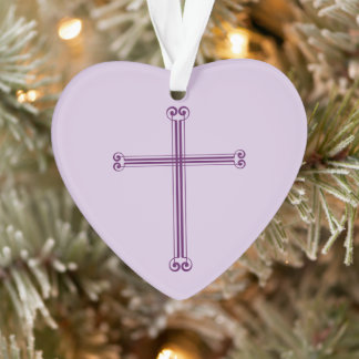 Ornamento Coração Simples Cruz Roxa Feliz Natal