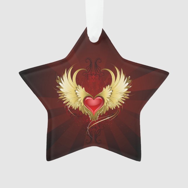 Ornamento Coração Vermelho com Asas Ouros (Frente)