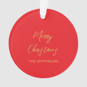 Ornamento Cores Vermelho Brilhante e Dourado Feliz Natal Dua