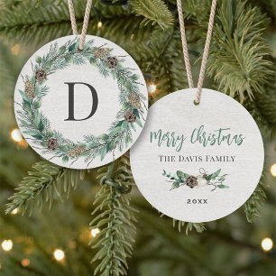 Ornamento Coroa de Monograma de Natal com Verdura Rústica Le