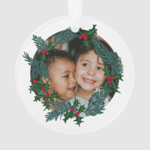 Ornamento Coroa de Natal bonita, fotografia e carta personal