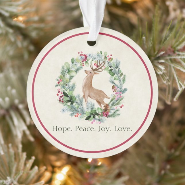 Ornamento Coroa de Natal em aquarela com cervo personalizada (Árvore)