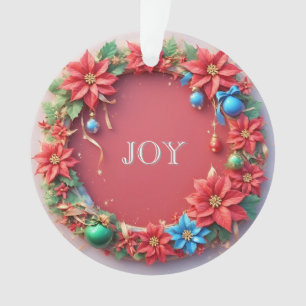 Ornamento Coroa de Natal Festiva com Poinsettias Vermelhas