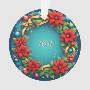 Ornamento Coroa de Natal Festiva com Poinsettias Vermelhas