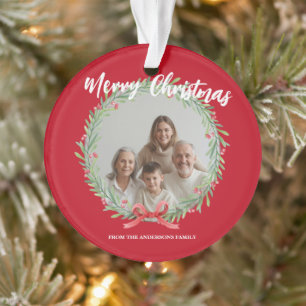 Ornamento Coroa de Natal Foto Personalizada Família N