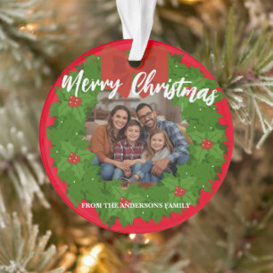 Ornamento Coroa de Natal Foto Personalizada Família N