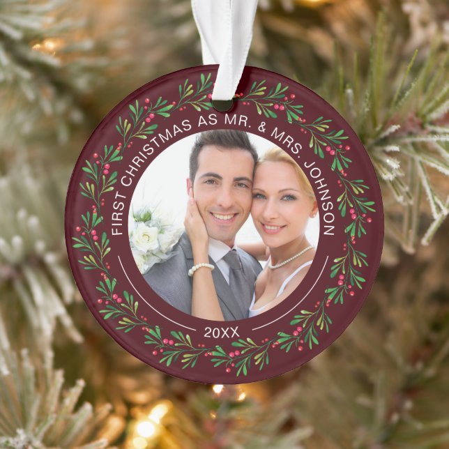 Ornamento Coroa de Natal Primeiro Natal como Sr e Sra (Árvore)