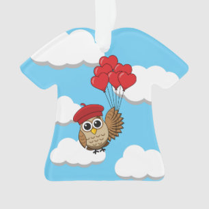 Ornamento Coruja-Bonita Voando com Balões de Coração