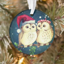 Ornamento Corujas de Natal apaixonadas