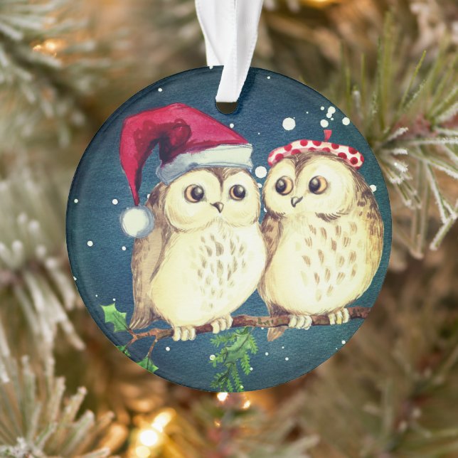 Ornamento Corujas de Natal apaixonadas (Árvore)