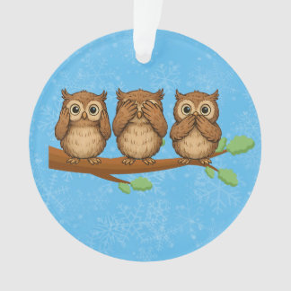 Ornamento Corujas que Não Ouvem, Não Veem e Não Falam o Mal
