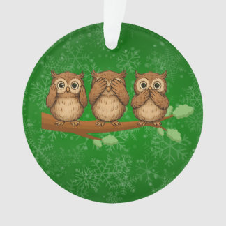 Ornamento Corujas que Não Ouvem, Não Veem e Não Falam o Mal
