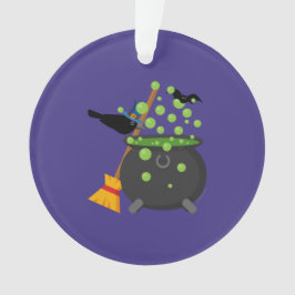 Ornamento Corvo de Bruxa Bonita Olhando para um Caldeirão bo