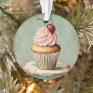 Ornamento Cottagecore Vintage - Cupcake Rosa Francês