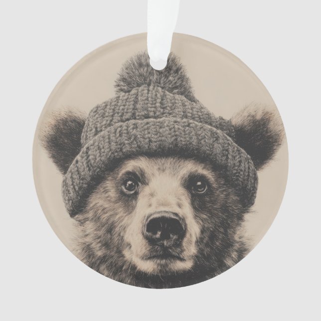 Ornamento Cozy Bear in Beanie - Cute Winter Animal  (Frente)