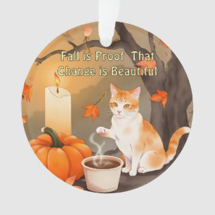 Ornamento Cozy Fall Cat com Pumpkin de cor neutra