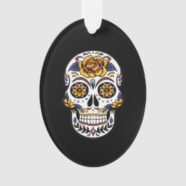 Ornamento Crânio de Rosa Amarelo em Preto