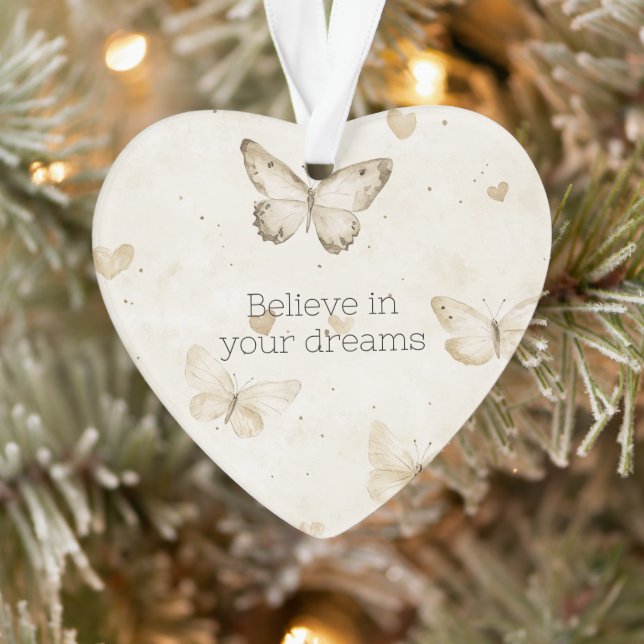 Ornamento Cream Hearts Butterflies Christmas (Árvore)