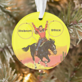 Ornamento Criança Cowboy em Cavalo com Cordas na Cena S.W.