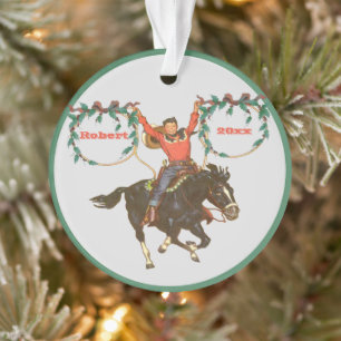 Ornamento Criança De Cowboy Com Cavalo Com Design De Natal D