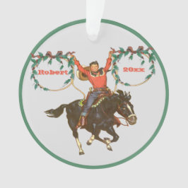 Ornamento Criança De Cowboy Com Cavalo Com Design De Natal D