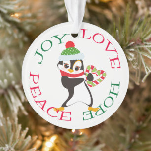 Ornamento Crianças Cute Candy Heart Penguin