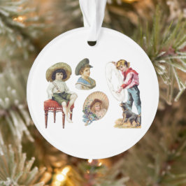 Ornamento Crianças Victorianas charmosas e Colagem de Cães