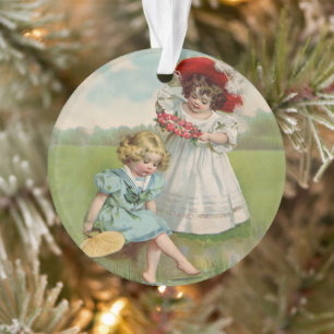 Ornamento Crianças Vitorianas Jardim de Verão Vintage Menina