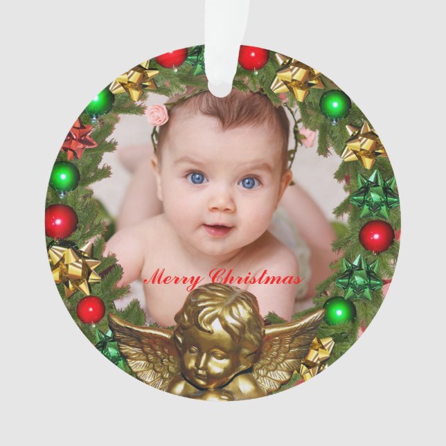 Ornamento Crie a sua própria foto de bebê de Natal (Frente)