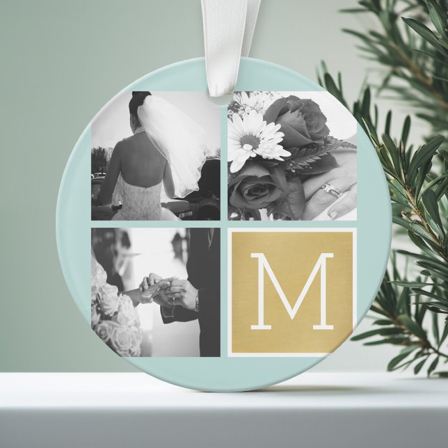 Ornamento Crie Seu Próprio Colar de Fotos de Casamento com M (Personalized Photo Ornament)